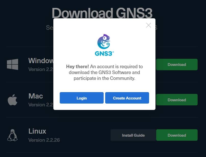 Login atau buat akun GNS3