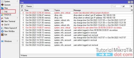 Menu Log Mikrotik