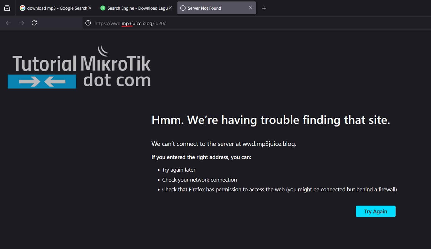 Web Download mp3 diblokir Mikrotik